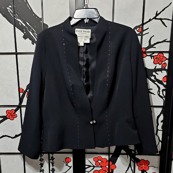 Daymor Couture C. Mercedes Ferreira Black Embellished Blazer Jacket Size 14 - Picture 1 of 8